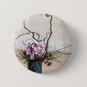 Hydrangea-und Holz-Vasen-Aquarell Button
