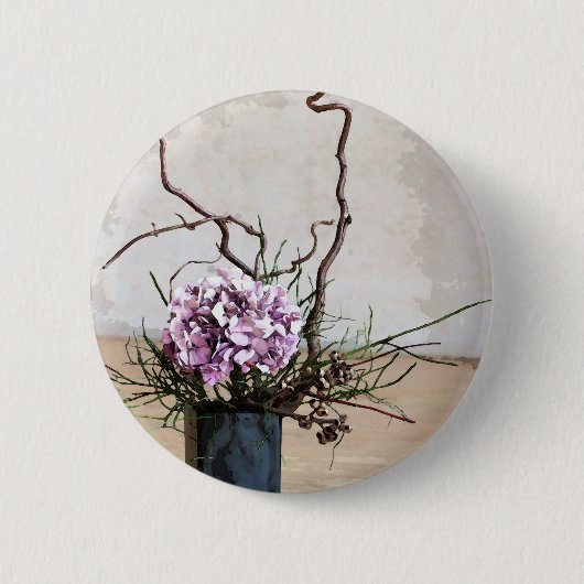 Hydrangea-und Holz-Vasen-Aquarell Button (Vorderseite)