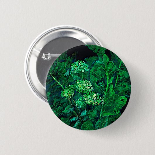 Hydrangea und Horseradish Floral Art Black & Green Button (Vorne & Hinten)
