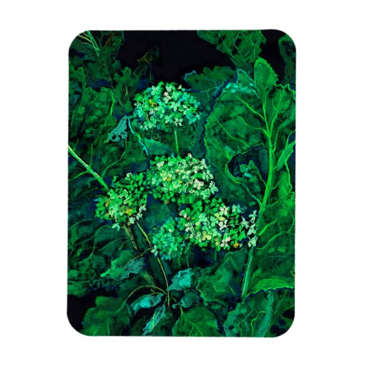 Hydrangea und Horseradish Floral Art Black & Green Magnet (Vertikal)