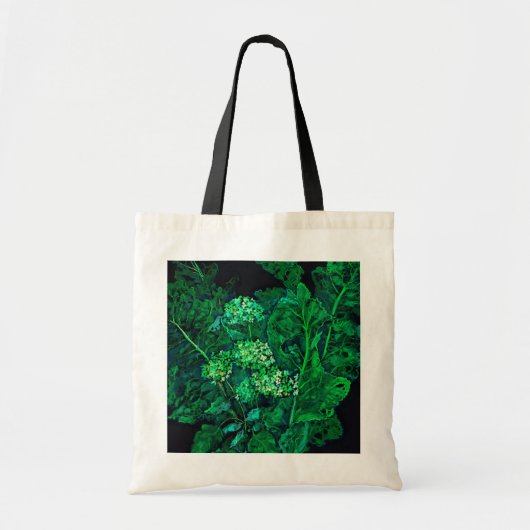 Hydrangea und Horseradish Floral Art Black & Green Tragetasche (Vorne)