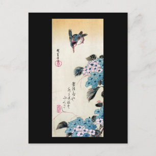 Hydrangea und Kingfisher, Ando Hiroshige Postkarte