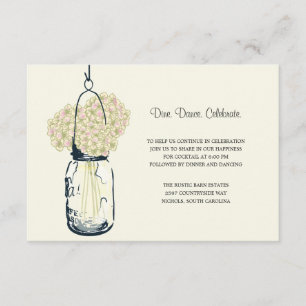 Hydrangea und Mason Jar Hochzeitsempfang Begleitkarte