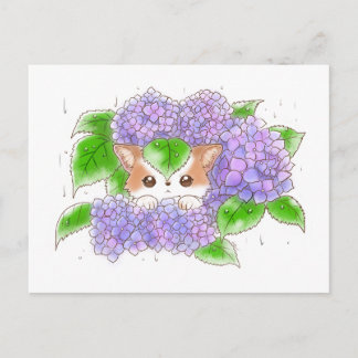 Hydrangea und Mochi Regentag Postkarte von Amy C