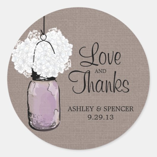 Hydrangea und Rustic Lavender Mason Jar Runder Aufkleber (Vorderseite)