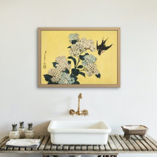 Hydrangea und schlucken Vintage japanische Kunst Poster