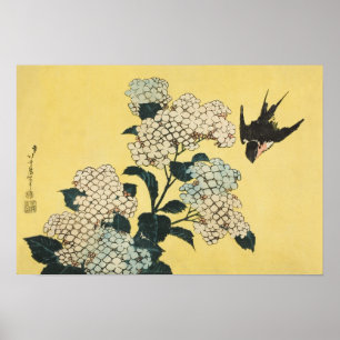Hydrangea und Swallow von Katsushika Hokusai Poster