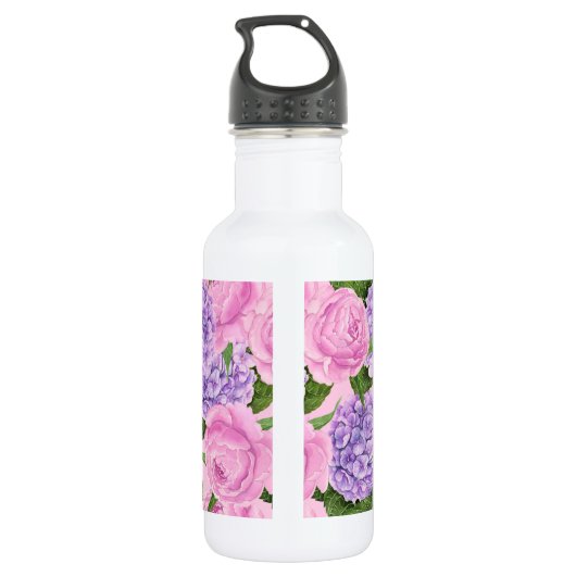 Hydrangea und Torfmuster Edelstahlflasche (Rückseite)