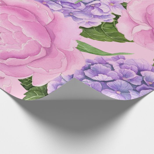 Hydrangea und Torfmuster Geschenkpapier (Ecke)