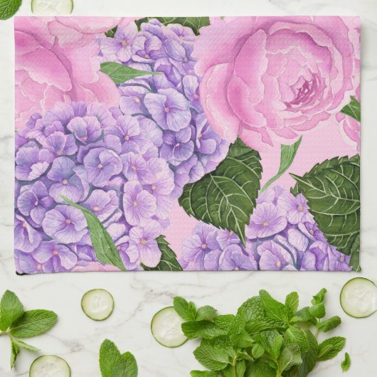 Hydrangea und Torfmuster Geschirrtuch (Gefaltet)