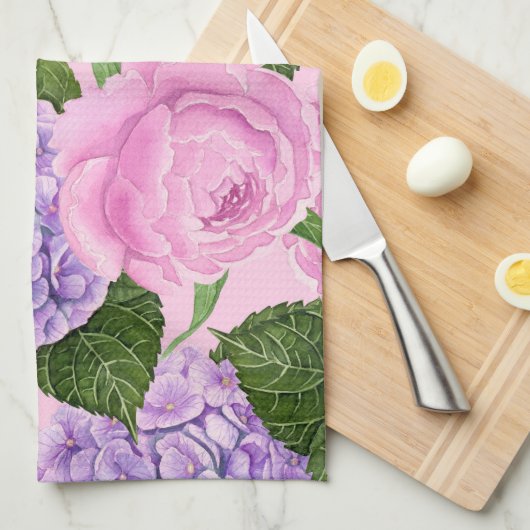 Hydrangea und Torfmuster Geschirrtuch (Viertel Falte)