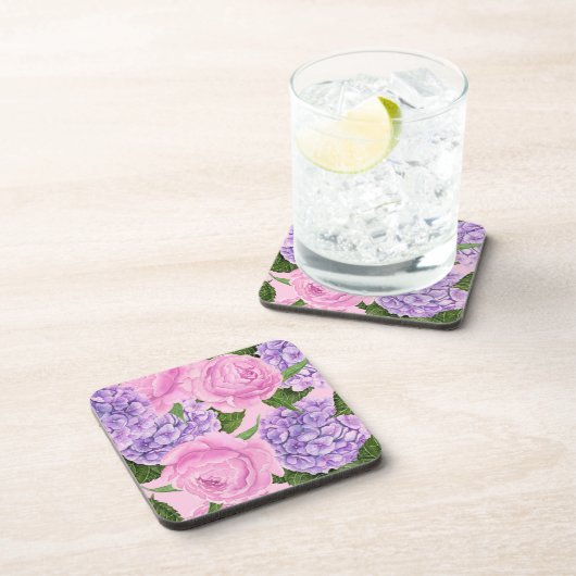 Hydrangea und Torfmuster Getränkeuntersetzer (Rechte Seite)