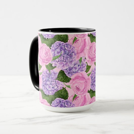 Hydrangea und Torfmuster Tasse (Vorderseite Links)
