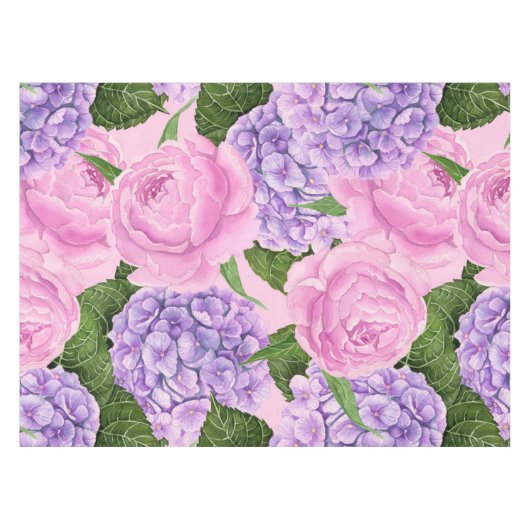 Hydrangea und Torfmuster Tischdecke (Vorderseite (Horizontal))
