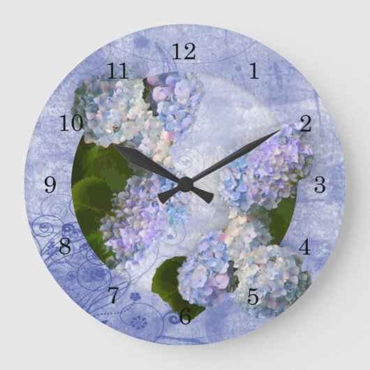 Hydrangea Wall Clock Große Wanduhr (Vorderseite)