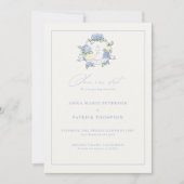 Hydrangea Wappen Blue Elegante Rahmen Foto Hochzei Save The Date (Vorderseite)