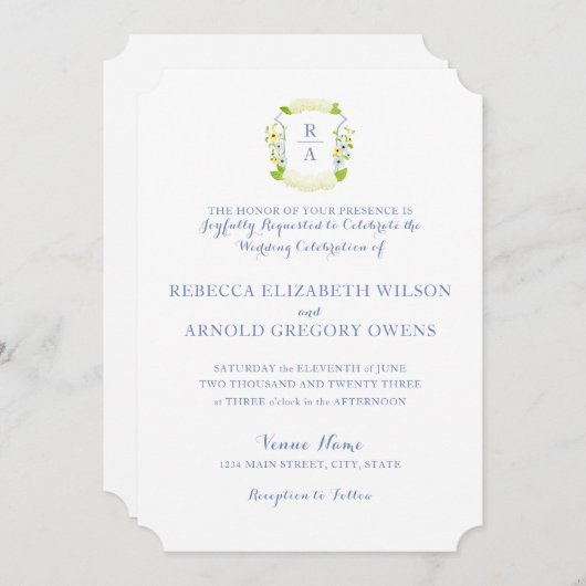 Hydrangea-Wappen Hochzeit Einladung (Vorne/Hinten)