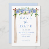 Hydrangea Wassercolor Dusty Blue Rustic Save The Date (Vorne/Hinten)