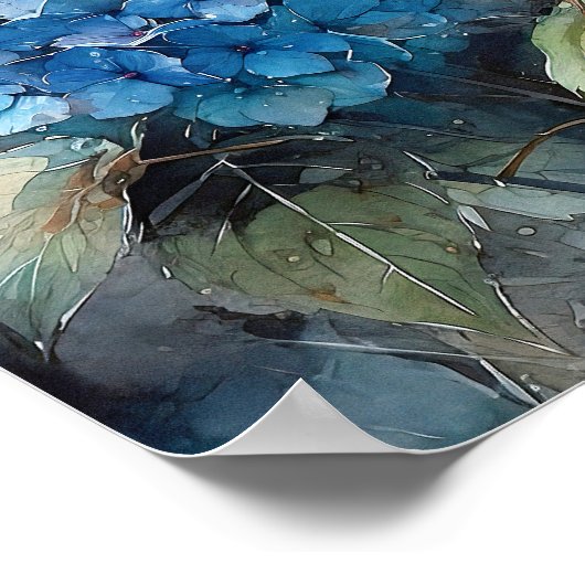 Hydrangea Wasserfarben Kunst drucken Poster (Ecke)