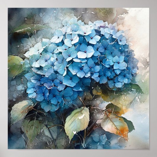Hydrangea Wasserfarben Kunst drucken Poster (Vorne)