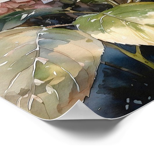 Hydrangea Wasserfarben Kunst drucken Poster (Ecke)