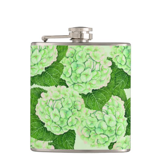 Hydrangea-Wasserfarbenmuster Flachmann (Vorderseite)
