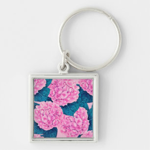 Hydrangea-Wasserfarbenmuster, rosa und blau Schlüsselanhänger