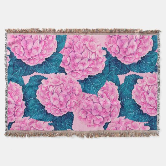 Hydrangea-Wasserfarbmuster, rosa und blau Decke (Vorderseite)