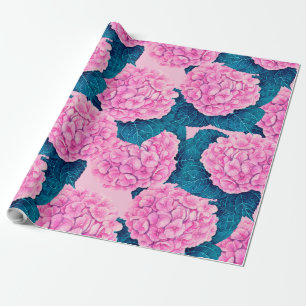 Hydrangea watercolor pattern, pink and blue geschenkpapier