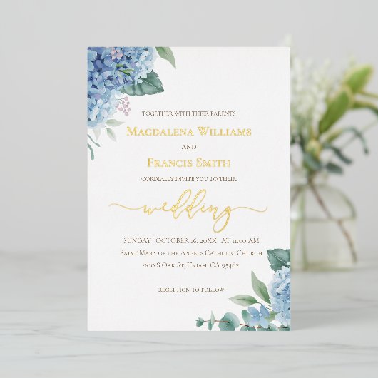 Hydrangea watercolor | wedding Invitation Folieneinladung (Stehend vorne)