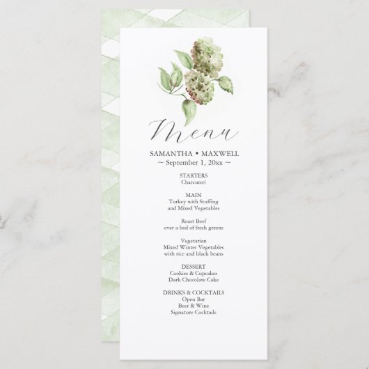 Hydrangea Wedding Menus Menükarte (Vorne/Hinten)