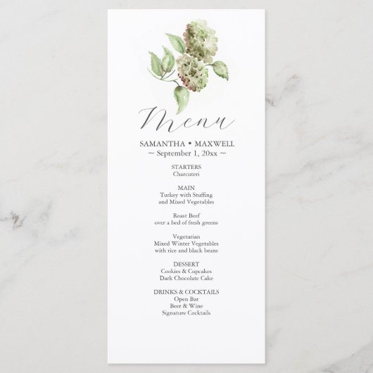 Hydrangea Wedding Menus Menükarte (Vorderseite)