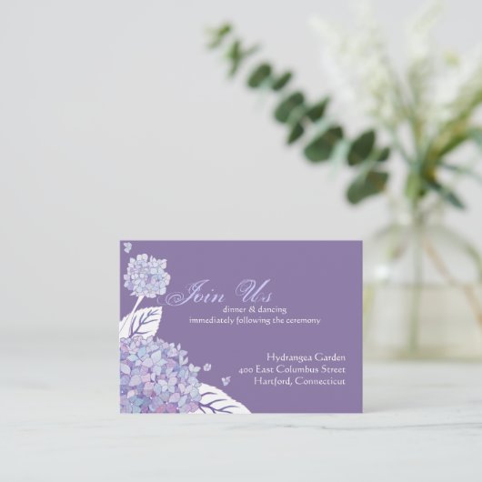 Hydrangea Wedding Reception Begleitkarte (Stehend Vorderseite)