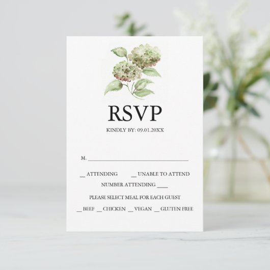 Hydrangea Wedding RSVP Cards Karte (Stehend Vorderseite)