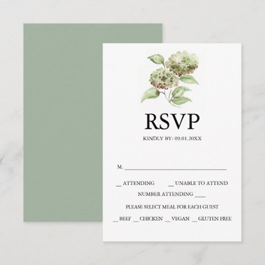Hydrangea Wedding RSVP Cards Karte (Vorne/Hinten)