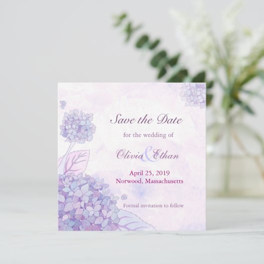 Hydrangea Wedding Save the Date (Stehend Vorderseite)