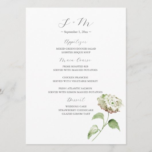 Hydrangea Wedding Table Decor | Menu Menükarte (Vorderseite)