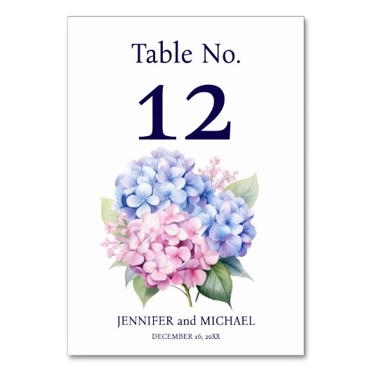 Hydrangea Wedding Tischnummer (Vorderseite)