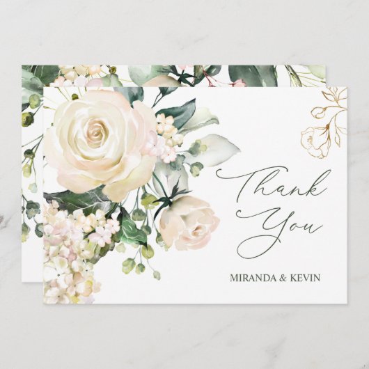 Hydrangea Wedding White Cream Rose Vielen Dank Dankeskarte (Vorne/Hinten)