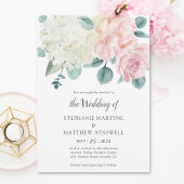 Hydrangea White Elegant Dusty Rose Peony Wedding Einladung