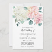 Hydrangea White Elegant Dusty Rose Peony Wedding Einladung (Vorderseite)