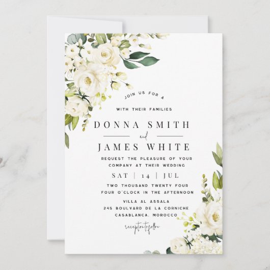 Hydrangea White Floral Wedding Einladung (Vorderseite)