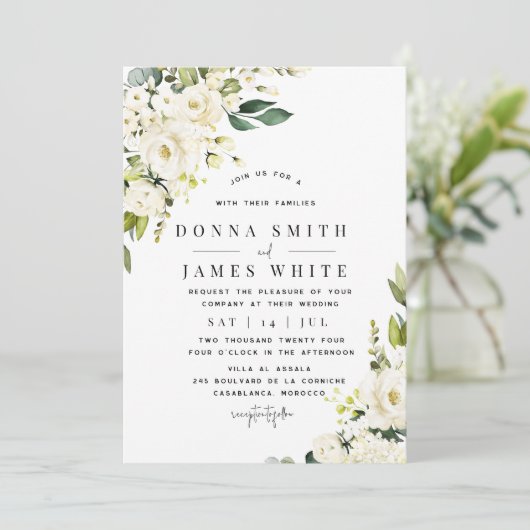 Hydrangea White Floral Wedding Einladung (Stehend Vorderseite)