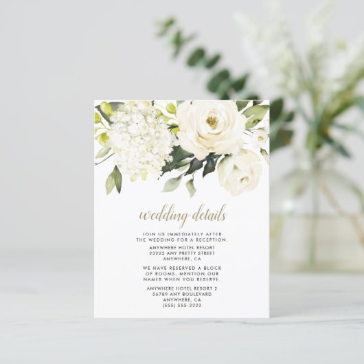 Hydrangea White Gold Floral Wedding Card (Stehend Vorderseite)