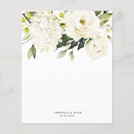 Hydrangea White Gold Floral Wedding Card (Rückseite)