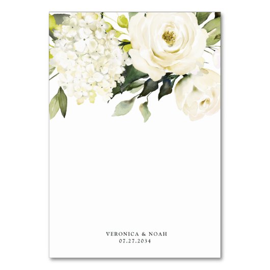 Hydrangea White Gold Floral Wedding Card Tischnummer (Rückseite)