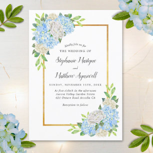 Hydrangea White Rose Gold Wassercolor Hochzeit Einladung