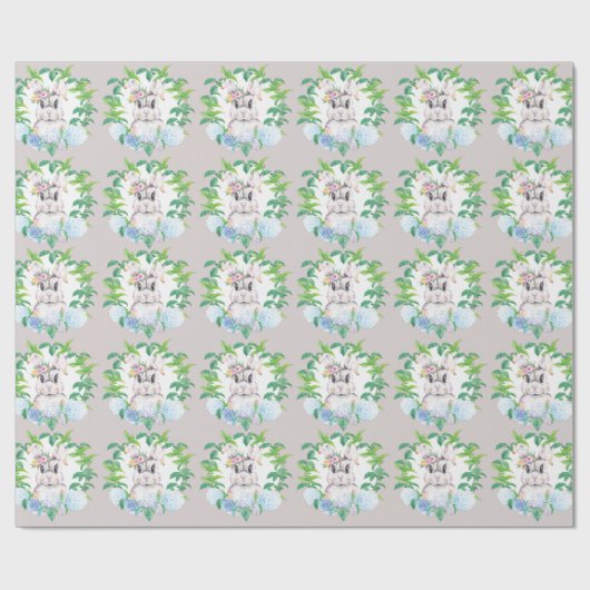 Hydrangea Wreath Bunny Elegantes Osterdesign Geschenkpapier (Flach)