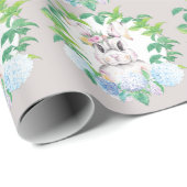 Hydrangea Wreath Bunny Elegantes Osterdesign Geschenkpapier (Rolleneckpunkt)