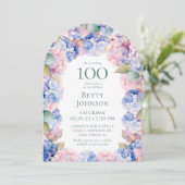 Hydrangeas 100. Geburtstagsparty Einladung (Stehend Vorderseite)